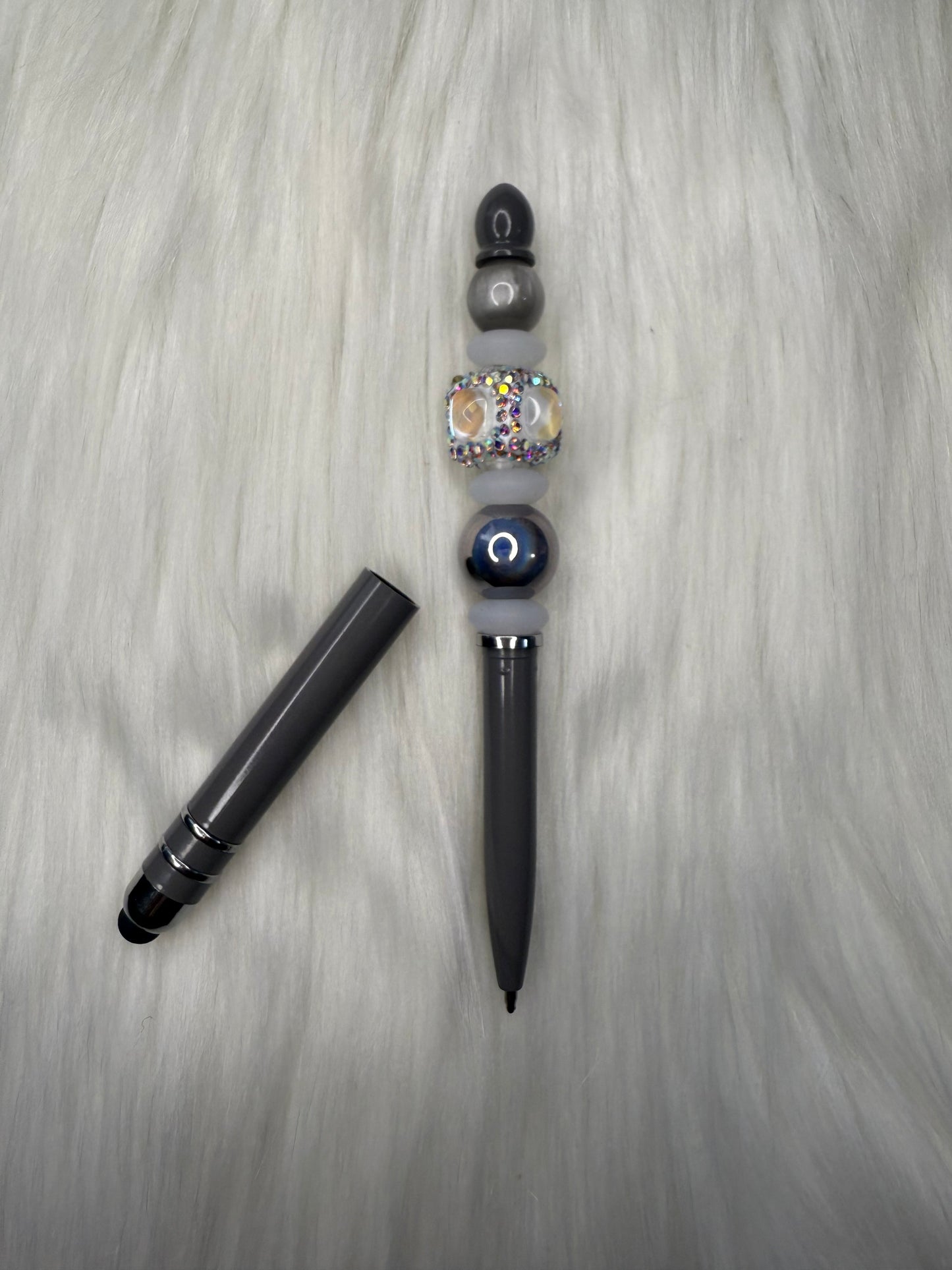 Beaded stylus/pen(grey fancy bead)
