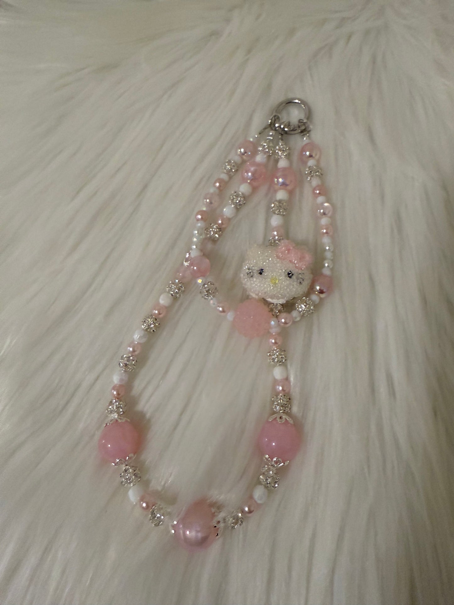 Kitty with pink bow phone chain