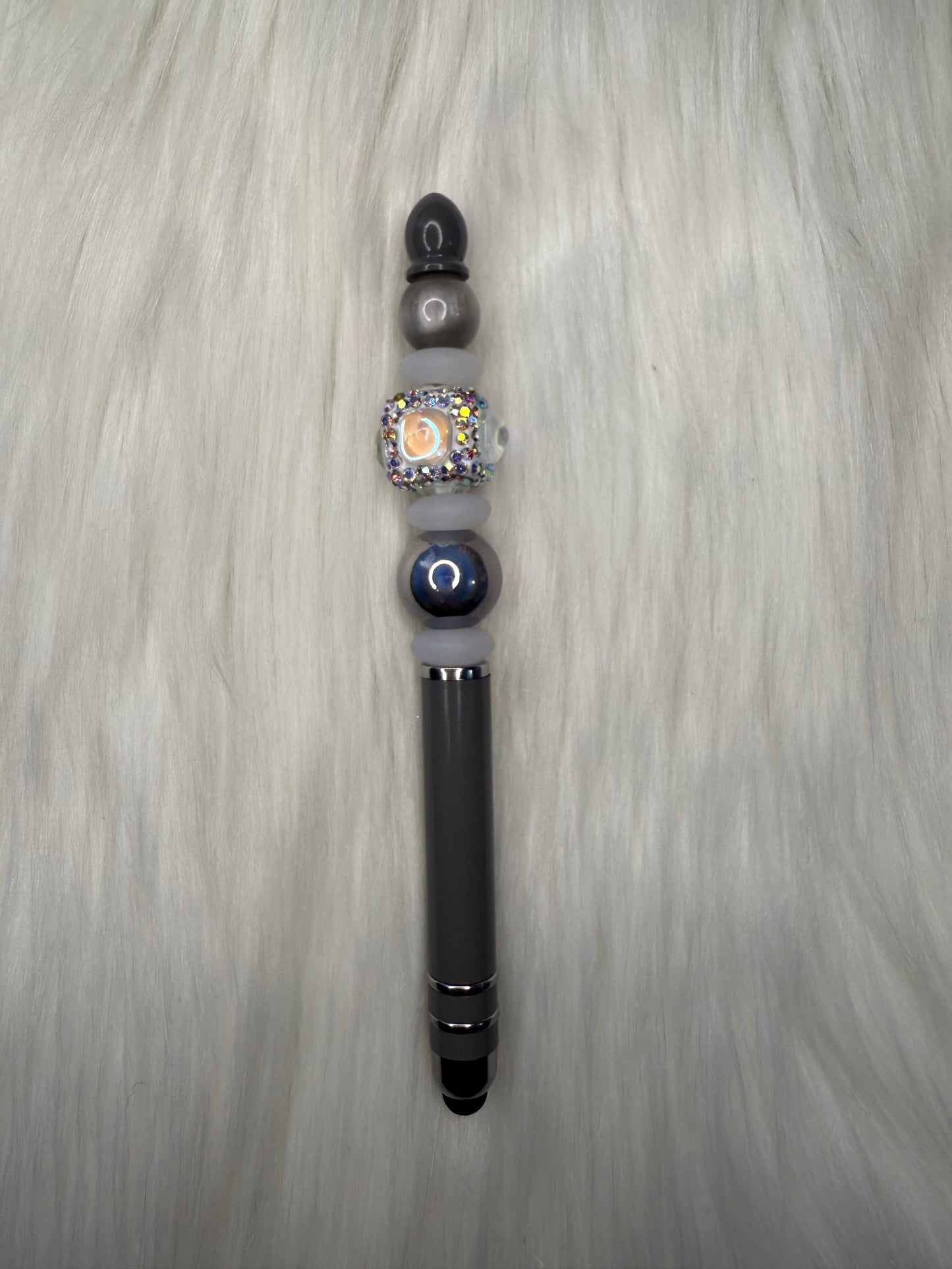Beaded stylus/pen(grey fancy bead)