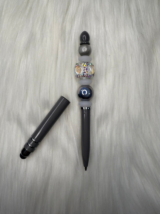 Beaded stylus/pen(grey fancy bead)